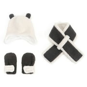 FAOWME Child Boys Girls Hat Scarf Gloves Set Cartoon Flannel Warm Toddler Ear Hat Outdoor White One Size